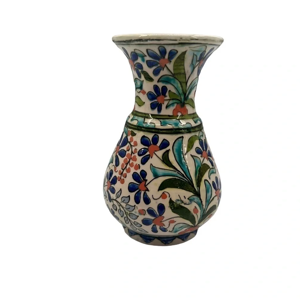 Decorative Mini Blue Red Floral Ceramic Vase Made In Turkey